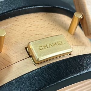 Chanel Beech Wood Round Vanity Beige Black Wood Calfskin