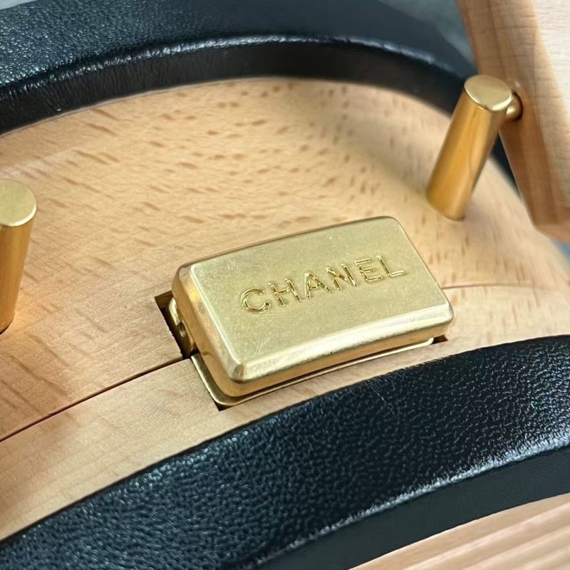 Chanel Beech Wood Round Vanity Beige Black Wood Calfskin