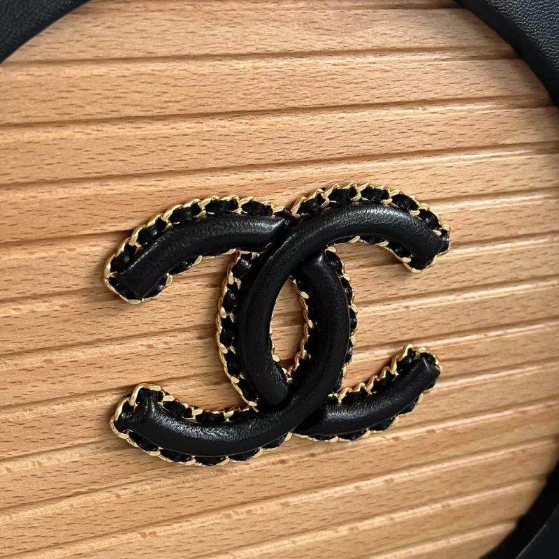 Chanel Beech Wood Round Vanity Beige Black Wood Calfskin