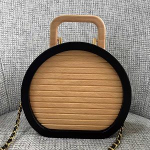 Chanel Beech Wood Round Vanity Beige Black Wood Calfskin