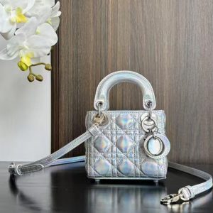 CD MINI LADY 12 SILVER PATENT LAMBSKIN