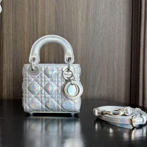 CD MINI LADY 12 SILVER PATENT LAMBSKIN