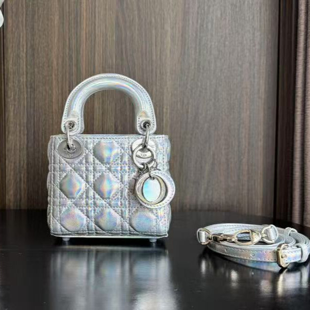 CD MINI LADY 12 SILVER PATENT LAMBSKIN