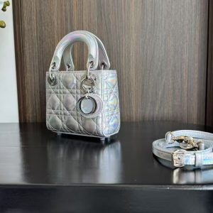 CD MINI LADY 12 SILVER PATENT LAMBSKIN