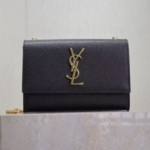 YSL Kate Small Chain Bag 20cm Black Gold Grained Calfskin