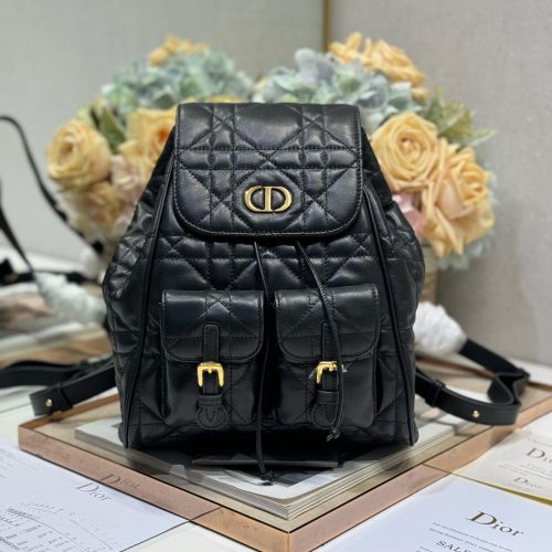 CD Caro Medium Size Backpack Black Sheepskin 23 x 26.7 x 12.5 cm