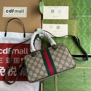 Image_20250921112526_9021_16 Gucci Ophidia 21.5 Bag Brown Ebony Leather Canvas