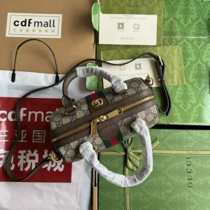 Image_20250921112528_9023_16 Gucci Ophidia 21.5 Bag Brown Ebony Leather Canvas