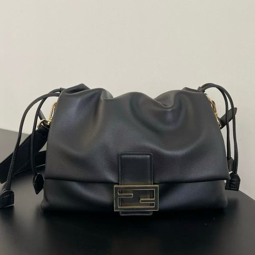 Image_20250922113249_9090_16_1 Fendii Mamma Baguette Drawstring Shoulder Bag Black Nappa Leather