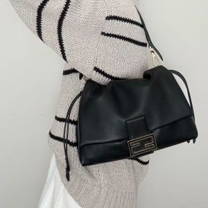 Image_20250922113300_9099_16_1 Fendii Mamma Baguette Drawstring Shoulder Bag Black Nappa Leather