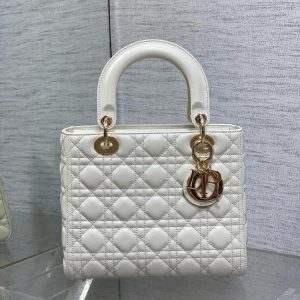 CD Lady Dior 24cm White Lambskin Light Gold Hardware