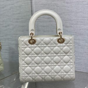 CD Lady Dior 24cm White Lambskin Light Gold Hardware