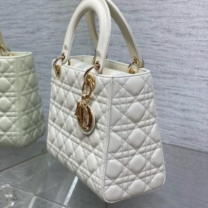 CD Lady Dior 24cm White Lambskin Light Gold Hardware