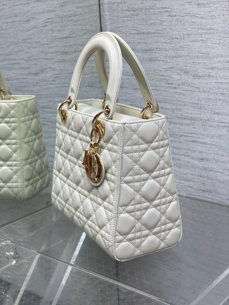 CD Lady Dior 24cm White Lambskin Light Gold Hardware