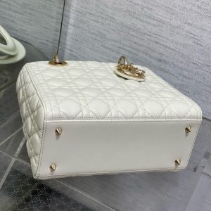 CD Lady Dior 24cm White Lambskin Light Gold Hardware
