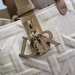 CD Toujours Medium Tote Bag 28cm Brown Coconut Fiber Weaving Paired with Cowhide