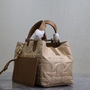 CD Toujours Medium Tote Bag 28cm Brown Coconut Fiber Weaving Paired with Cowhide