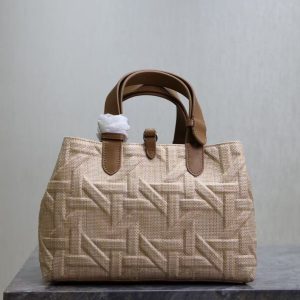 CD Toujours Medium Tote Bag 28cm Brown Coconut Fiber Weaving Paired with Cowhide