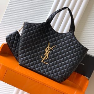 YSL ICARE GOLDEN DRAGON TOTE BAG LARGE BLACK SHEEPSKIN