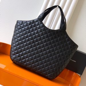 YSL ICARE GOLDEN DRAGON TOTE BAG LARGE BLACK SHEEPSKIN