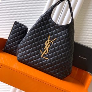 YSL ICARE GOLDEN DRAGON TOTE BAG LARGE BLACK SHEEPSKIN