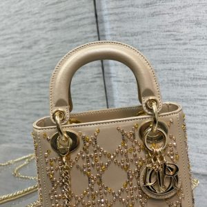 CD Lady Dior 17cm Bag Gold Diamond Silk