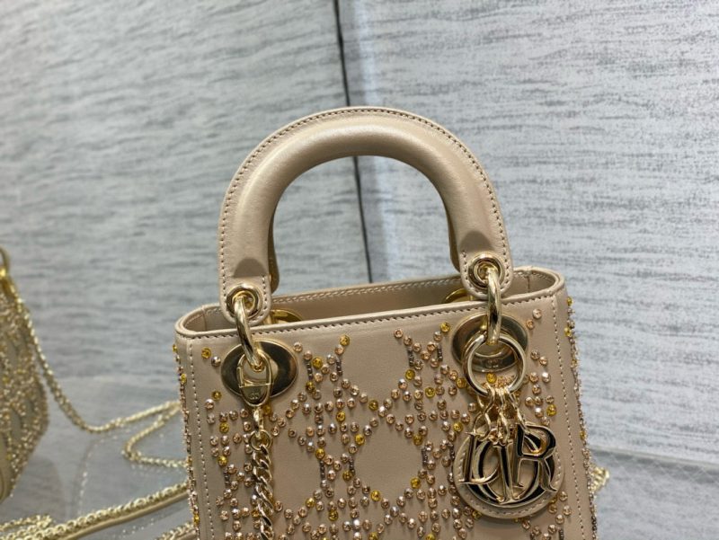 CD Lady Dior 17cm Bag Gold Diamond Silk