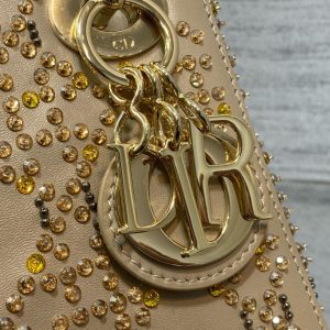 CD Lady Dior 17cm Bag Gold Diamond Silk