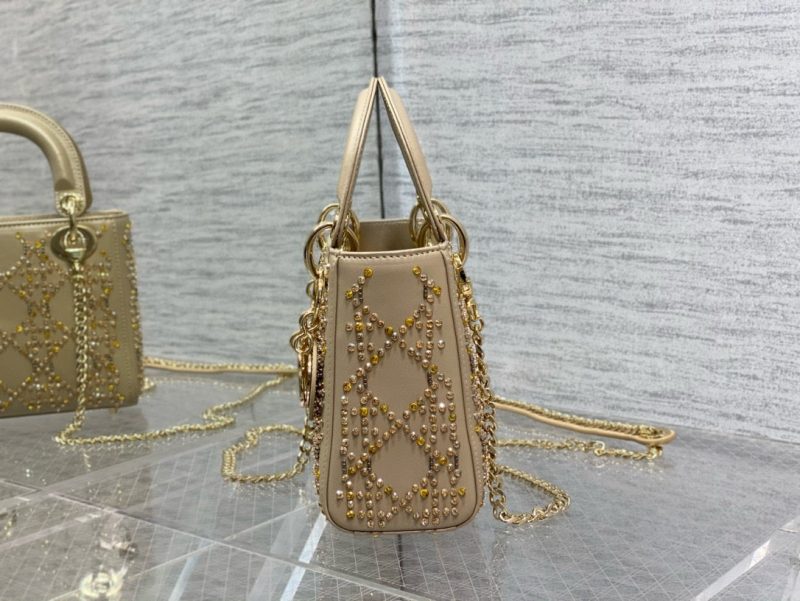 CD Lady Dior 17cm Bag Gold Diamond Silk