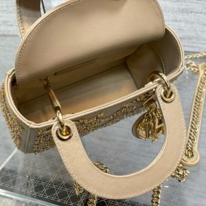 CD Lady Dior 17cm Bag Gold Diamond Silk