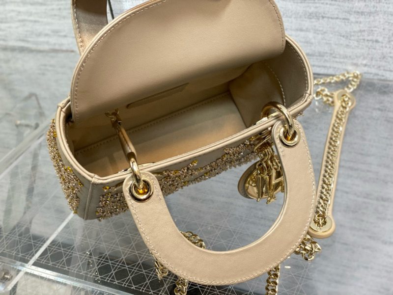 CD Lady Dior 17cm Bag Gold Diamond Silk