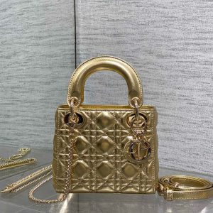 CD Lady Dior 17cm Bag Gold Lambskin
