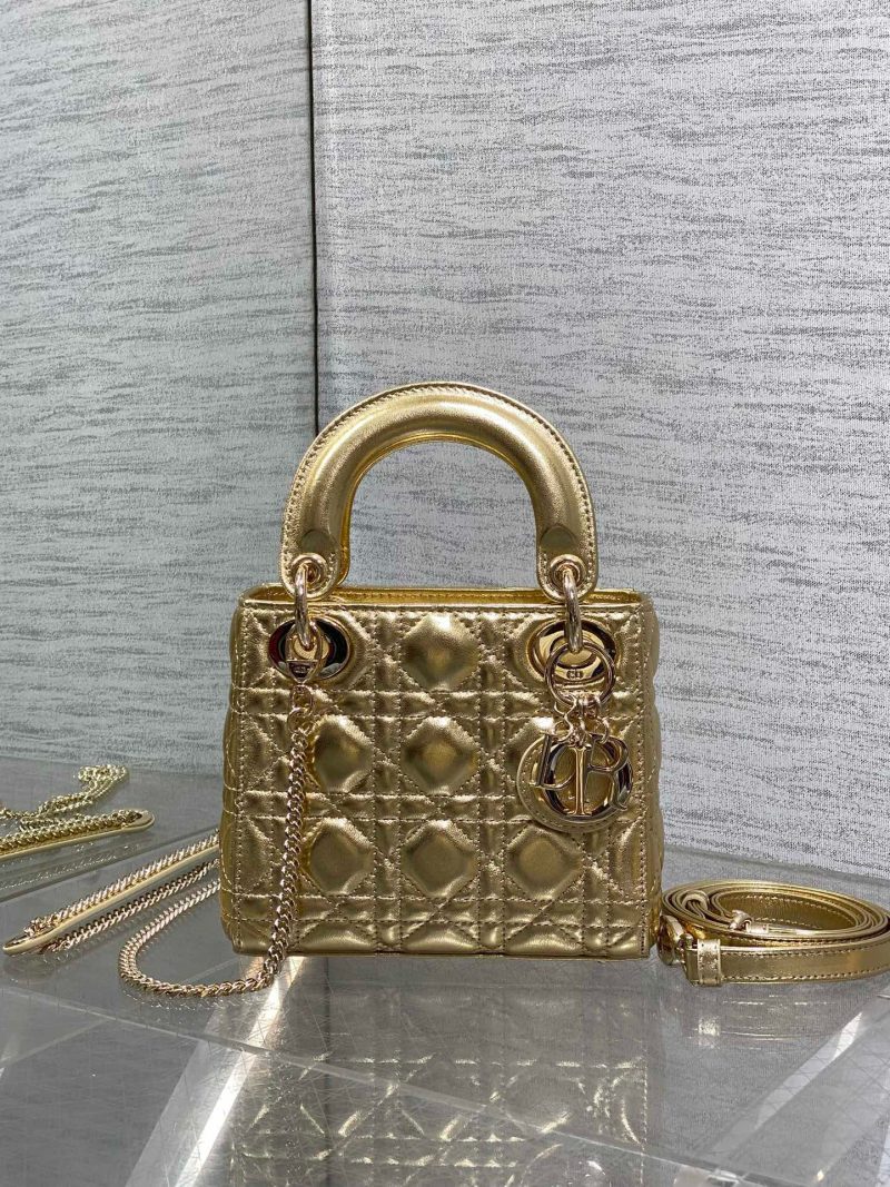 CD Lady Dior 17cm Bag Gold Lambskin