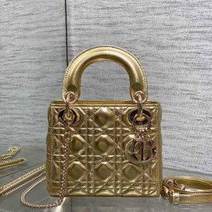 CD Lady Dior 17cm Bag Gold Lambskin
