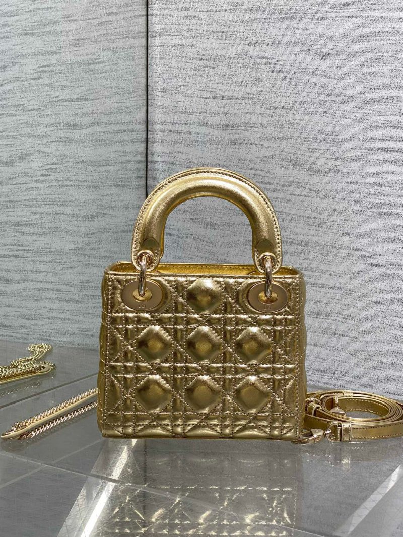 CD Lady Dior 17cm Bag Gold Lambskin