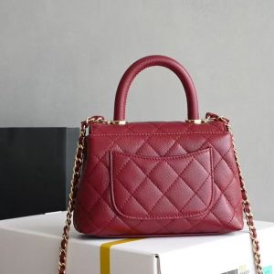 CC Clutch Top Handle 14.5cm Dark Red Grained Calfskin