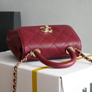 CC Clutch Top Handle 14.5cm Dark Red Grained Calfskin