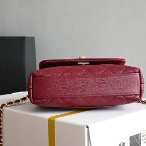 CC Clutch Top Handle 14.5cm Dark Red Grained Calfskin