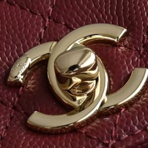 CC Clutch Top Handle 14.5cm Dark Red Grained Calfskin