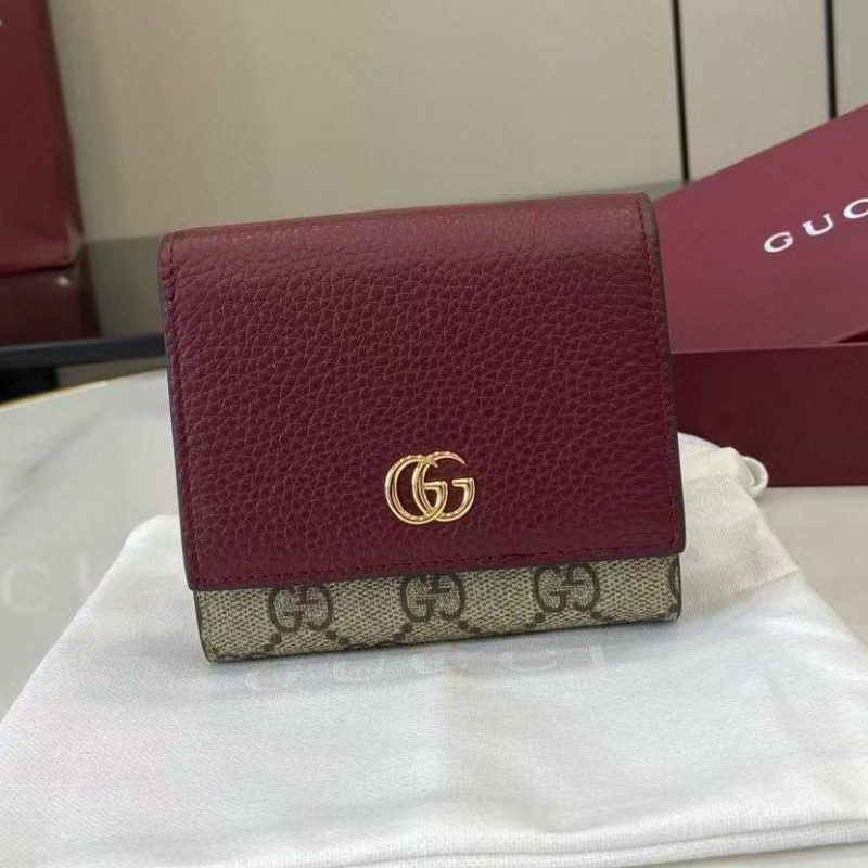 Gucci Marmont 12cm Wallet Ebony mix Rosso Ancora Red Canvas Leather