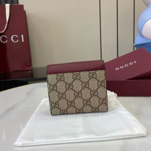 Gucci Marmont 12cm Wallet Ebony mix Rosso Ancora Red Canvas Leather