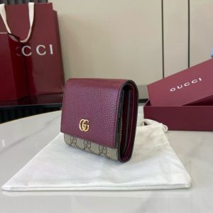 Gucci Marmont 12cm Wallet Ebony mix Rosso Ancora Red Canvas Leather