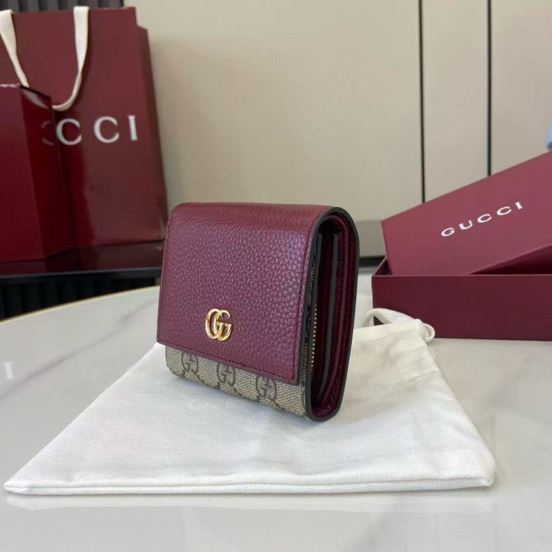 Gucci Marmont 12cm Wallet Ebony mix Rosso Ancora Red Canvas Leather