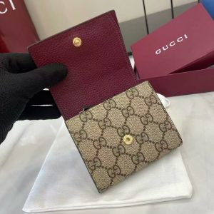 Gucci Marmont 12cm Wallet Ebony mix Rosso Ancora Red Canvas Leather