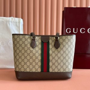 GG 2025 Ophidia 31cm Tote Bag Ebony Brown Canvas Leather