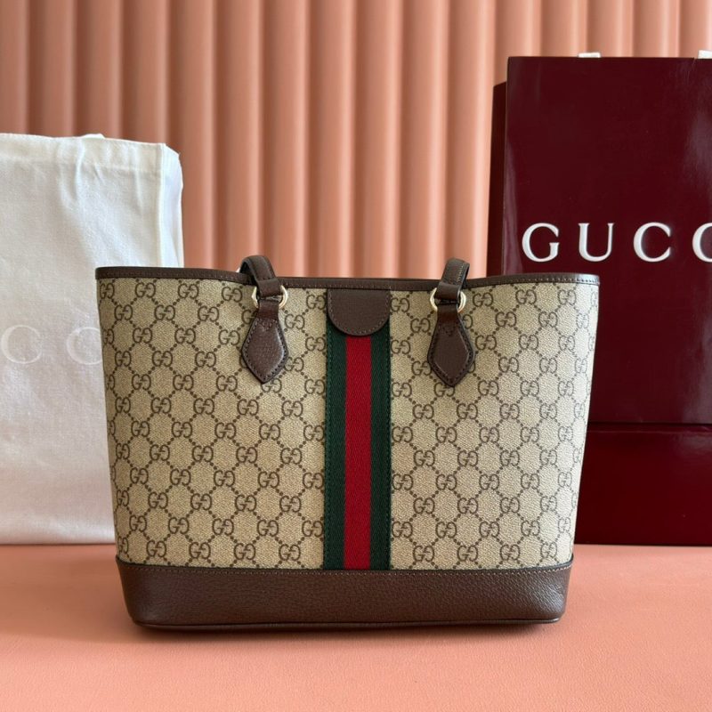 GG 2025 Ophidia 31cm Tote Bag Ebony Brown Canvas Leather