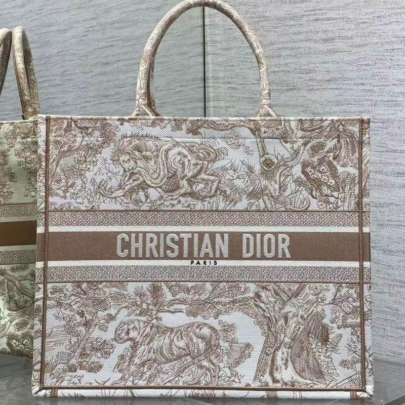 CD 2025 Book Tote 41cm Bag Brown White Canvas