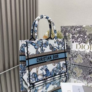 CD 2025 Butterfly Book Tote Blue White Canvas