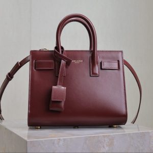 Saint Laurent Sac De Jour Nano Tote Bag Burgundy Calfskin