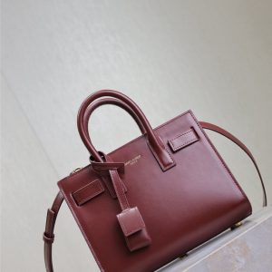 Saint Laurent Sac De Jour Nano Tote Bag Burgundy Calfskin